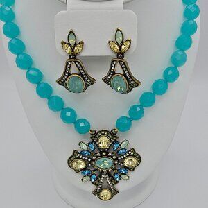 Heidi Daus Vintage Antique Gold & Crystal Cross and Drop Earring Set - EUC